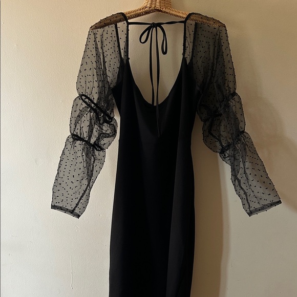 ASOS Curve Black Dress with Sheer Polka Dot Sleeves - Picture 10 of 11
